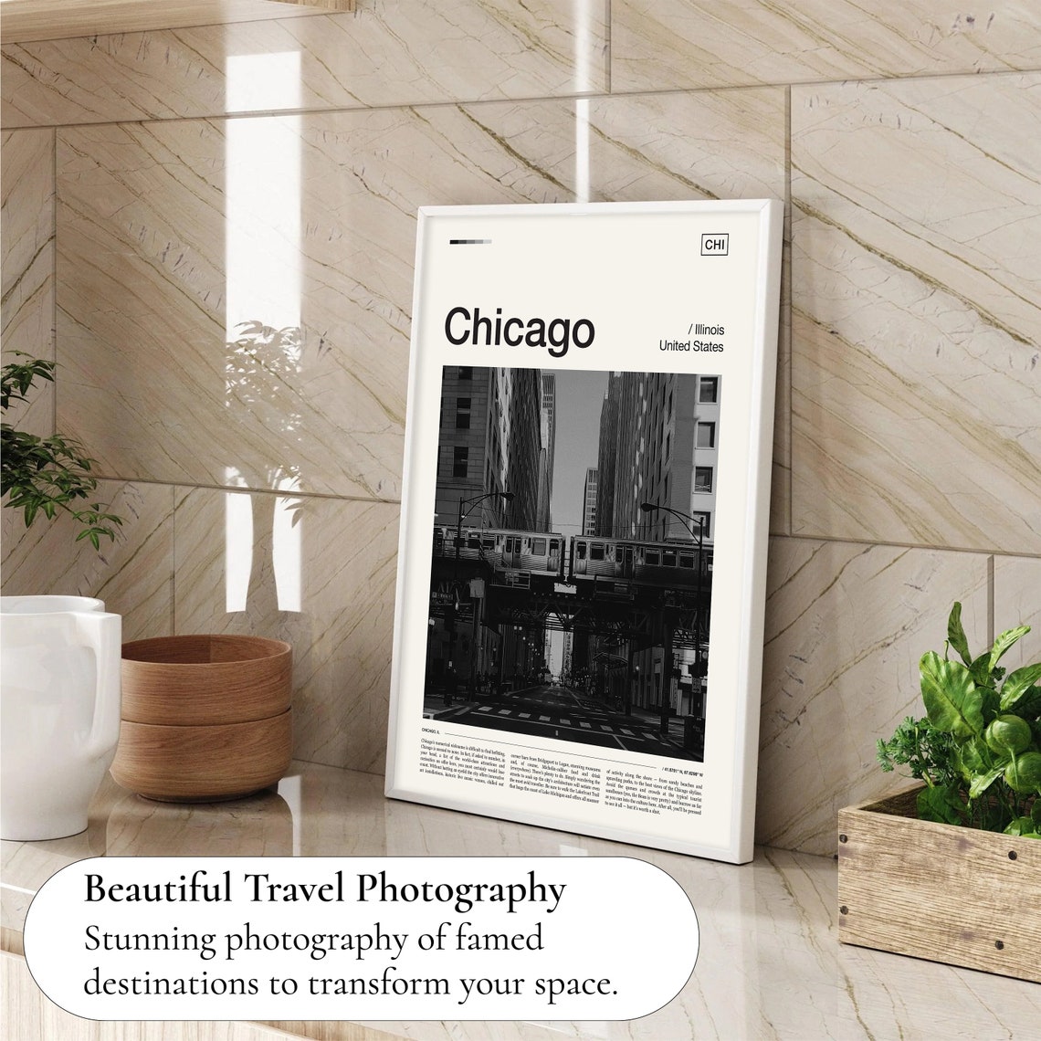 Chicago Illinois Elevated Train Street Black White Urban City Poster - Image 4