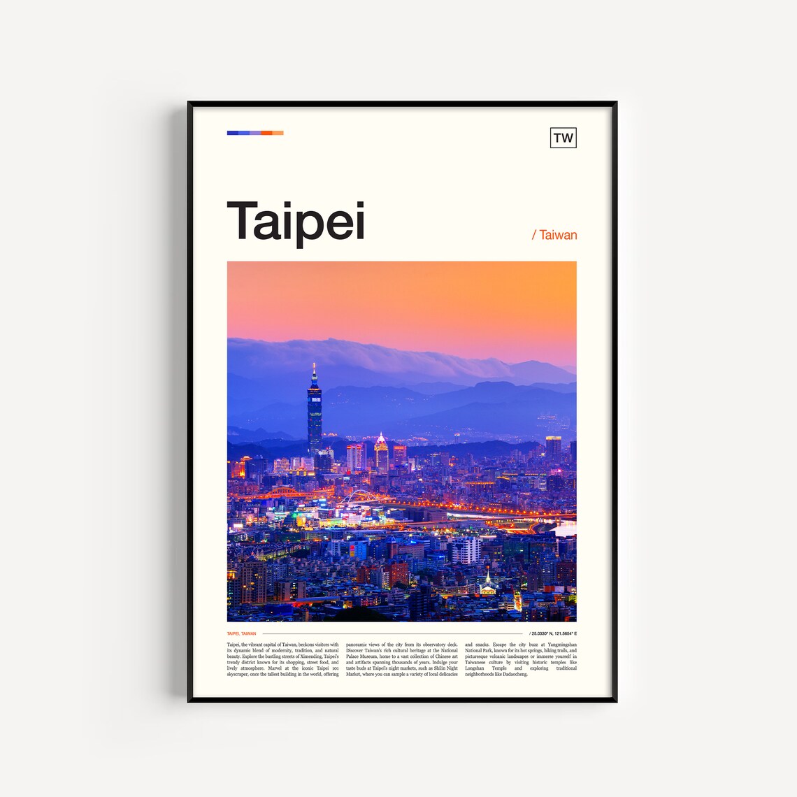 Taipei Taiwan Travel Poster, Asia Wall Art Print