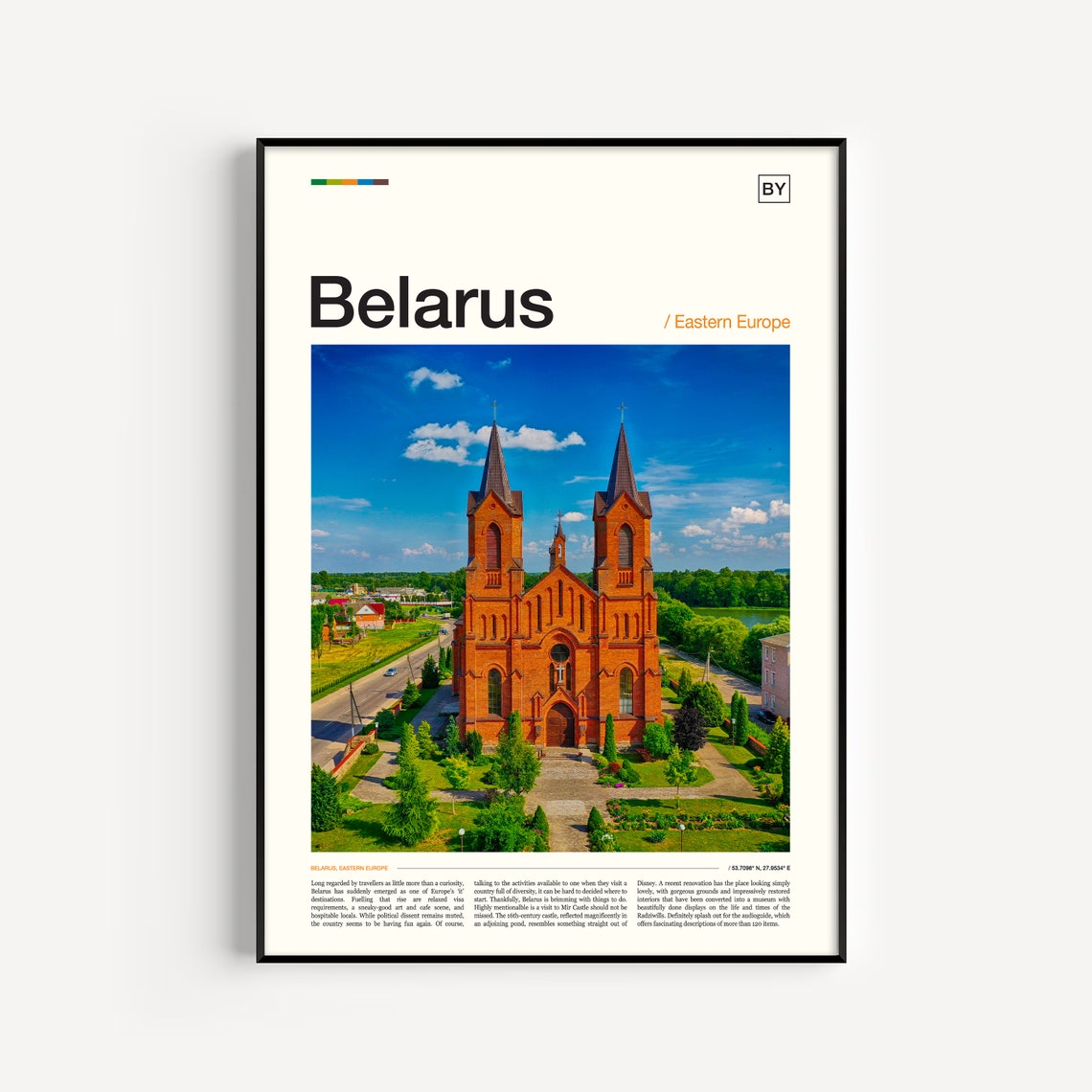 Belarus Red Brick Twin Spired Church Eastern Europe Travel Poster