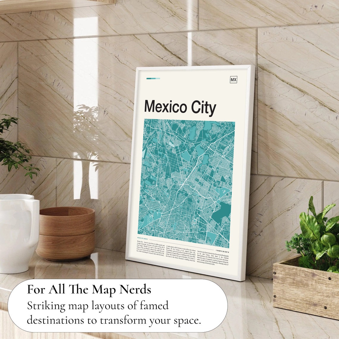 Mexico City Mexico Modern Teal Minimalist Street Map Art Poster - Image 4