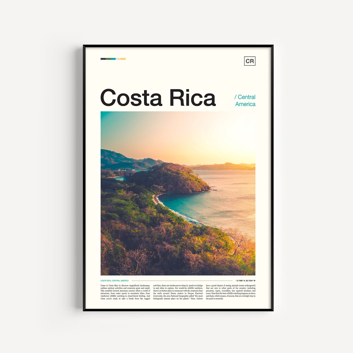 Costa Rica Sunset Coastline Jungle Bay Pacific Ocean Travel Poster