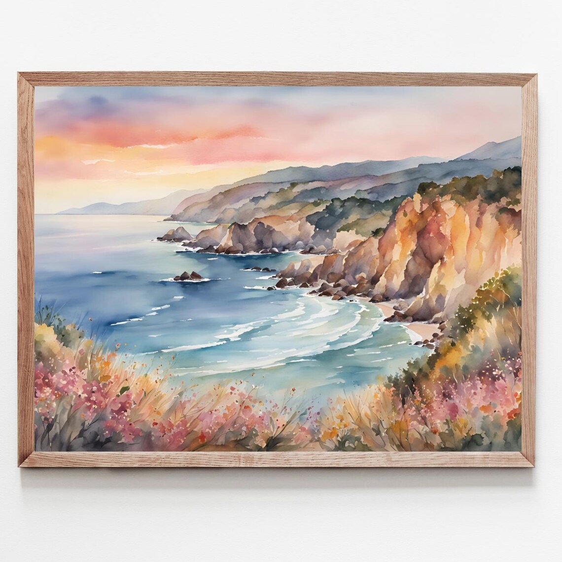 Big Sur Sunset Watercolor Coastal Landscape Art Print