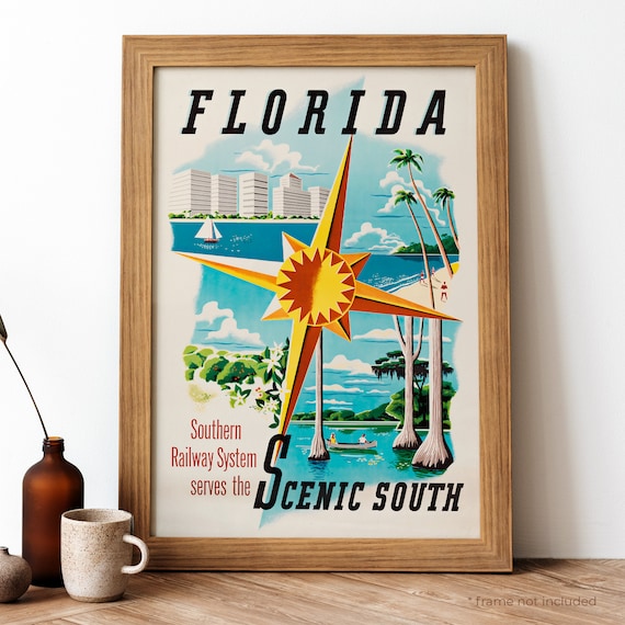 Vintage Florida Travel Poster Southern Railway Serves the Scenic South