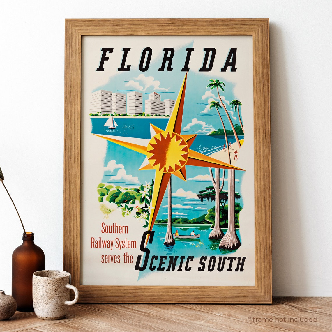 Vintage Florida Travel Poster Southern Railway Serves the Scenic South