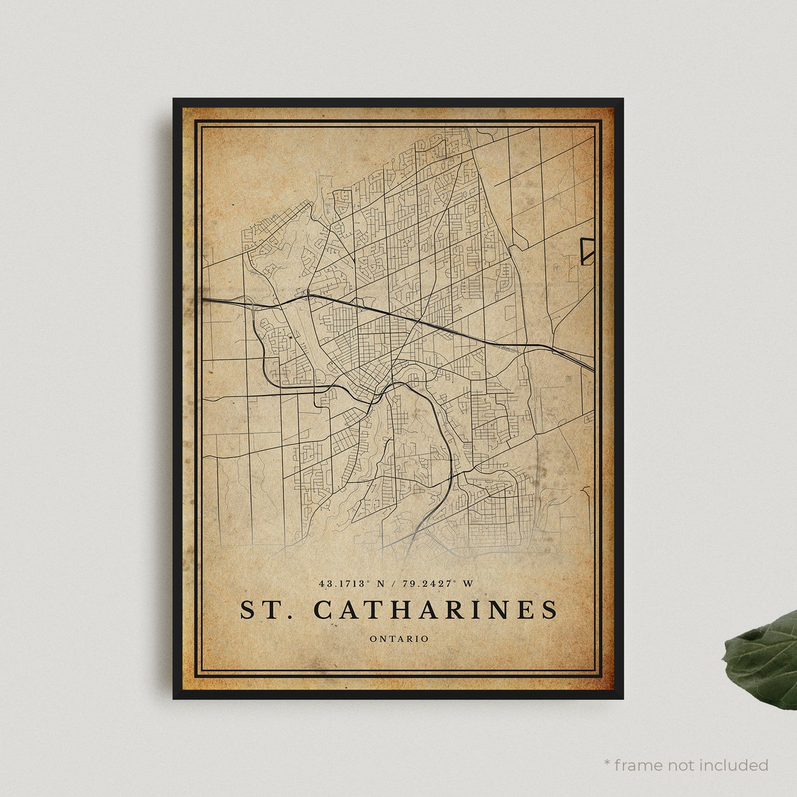 St Catharines Vintage City Map Poster Antique Style Ontario Decor