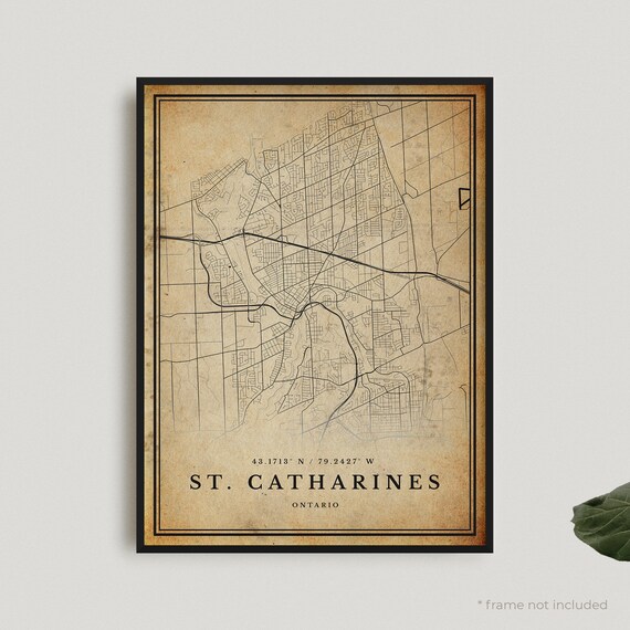 St Catharines Vintage City Map Poster Antique Style Ontario Decor