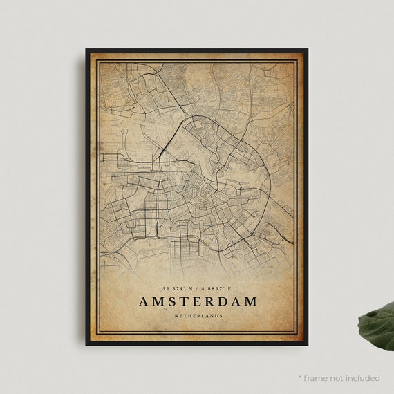 Amsterdam Vintage Map Print, Retro Antique Style