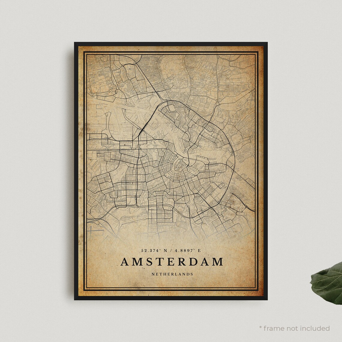 Amsterdam Vintage Map Print, Retro Antique Style