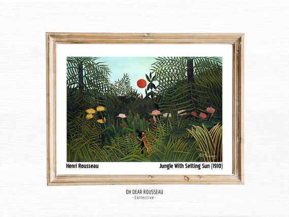 Henri Rousseau Print Poster Tropical Decor Botanical Jungle With Setting Sun Vintage Wall Art