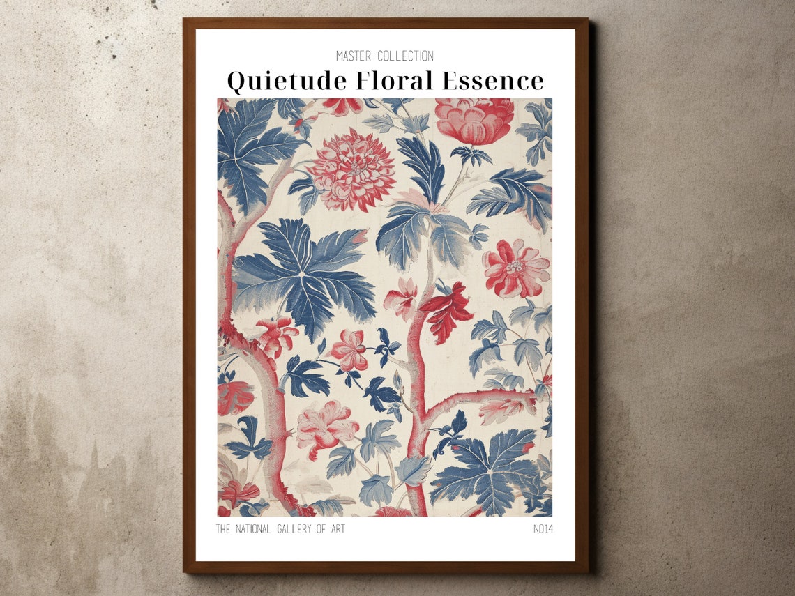 Vintage Floral Pattern Red and Blue Antique Tapestry Wall Poster