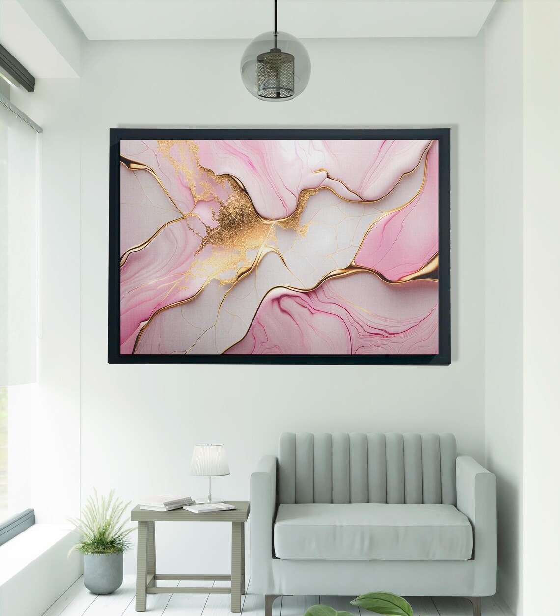 Pink Gold Marble Abstract Painting, Luxury Decor - Image 3