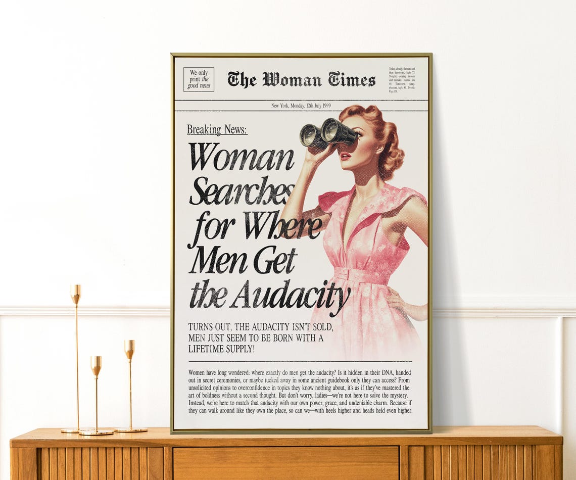 The Woman Times Funny Newspaper Retro Pin Up Binoculars Quote Poster - Image 2