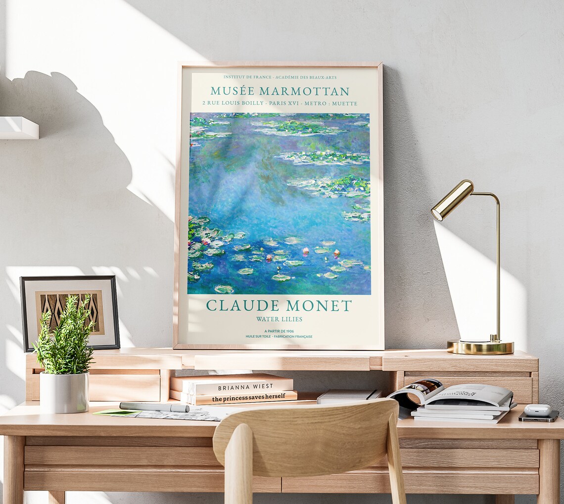 Claude Monet Water Lilies Blue Pond Impressionist Museum Exhibition Art Print - Image 3
