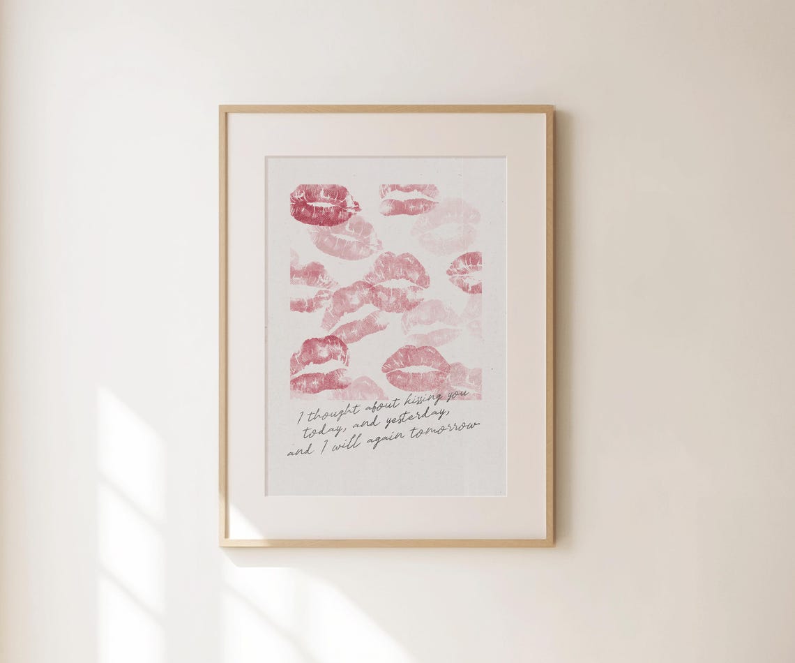 I Thought About Kissing You Soft Pink Kisses Romantic Love Note Print - Image 2
