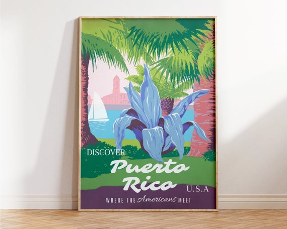Puerto Rico Travel Poster Retro Island Beach Vintage Retro Art Cities Wall Decor For Living Room Office Wall Art For Birthday Gifts