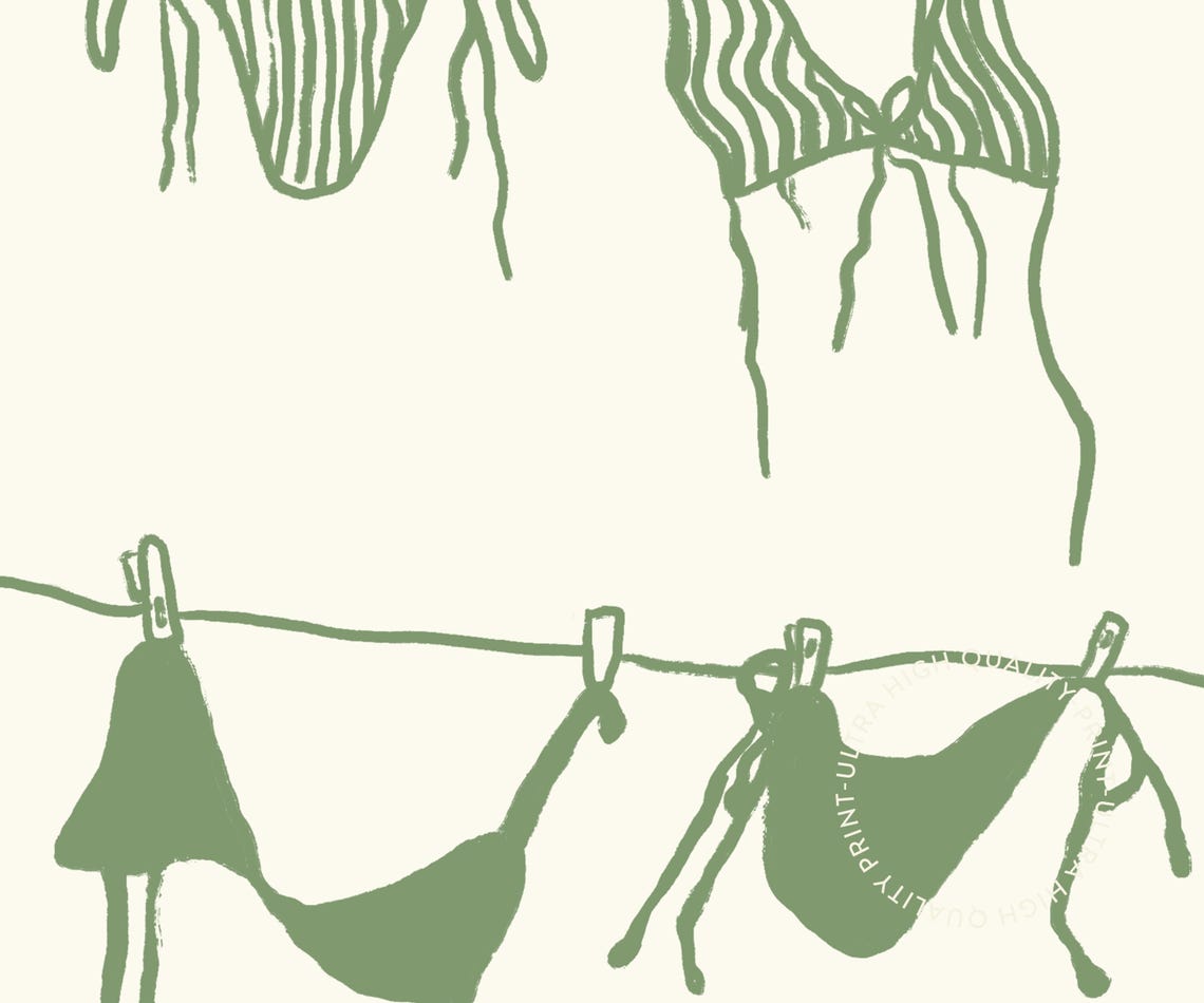 Bikini Clothesline Illustration Sage Green Coastal Summer Beach Poster - Image 5
