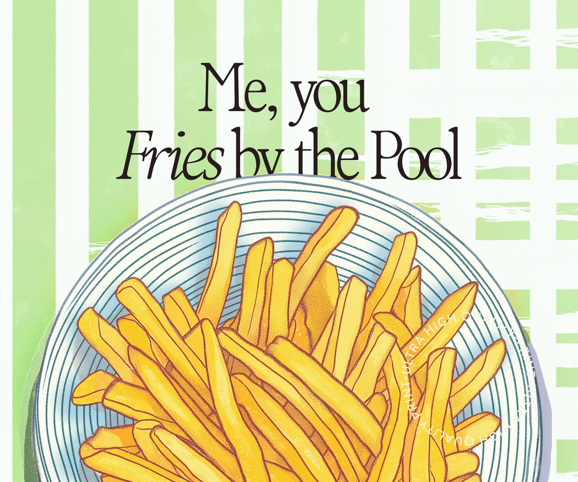 Fries By The Pool Green Kitchen Food Illustration Retro Wall Poster - Image 5