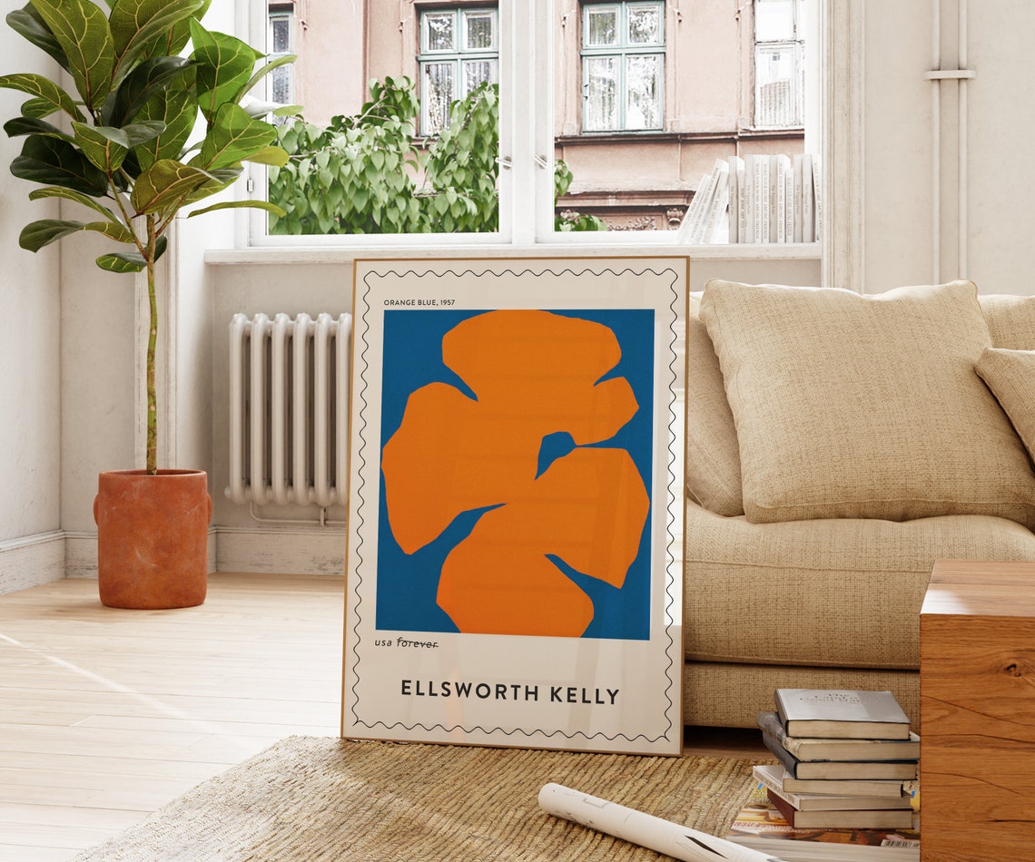 Ellsworth Kelly Orange Blue 1957 Bold Shape Postage Stamp Art Print - Image 4