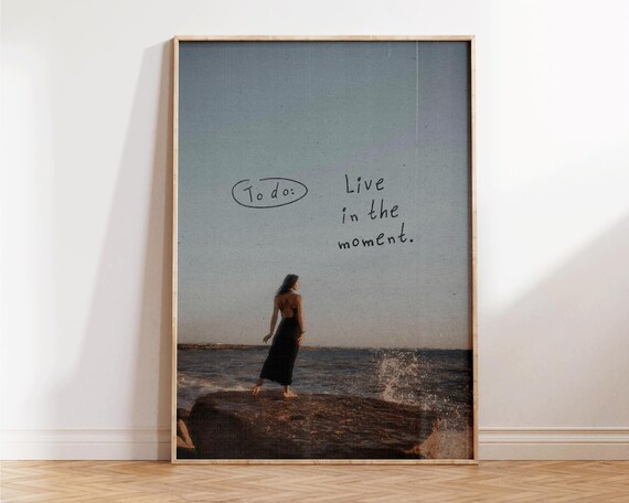 To Do Live In The Moment Sepia Beach Photo Quote Wall Art Poster Print