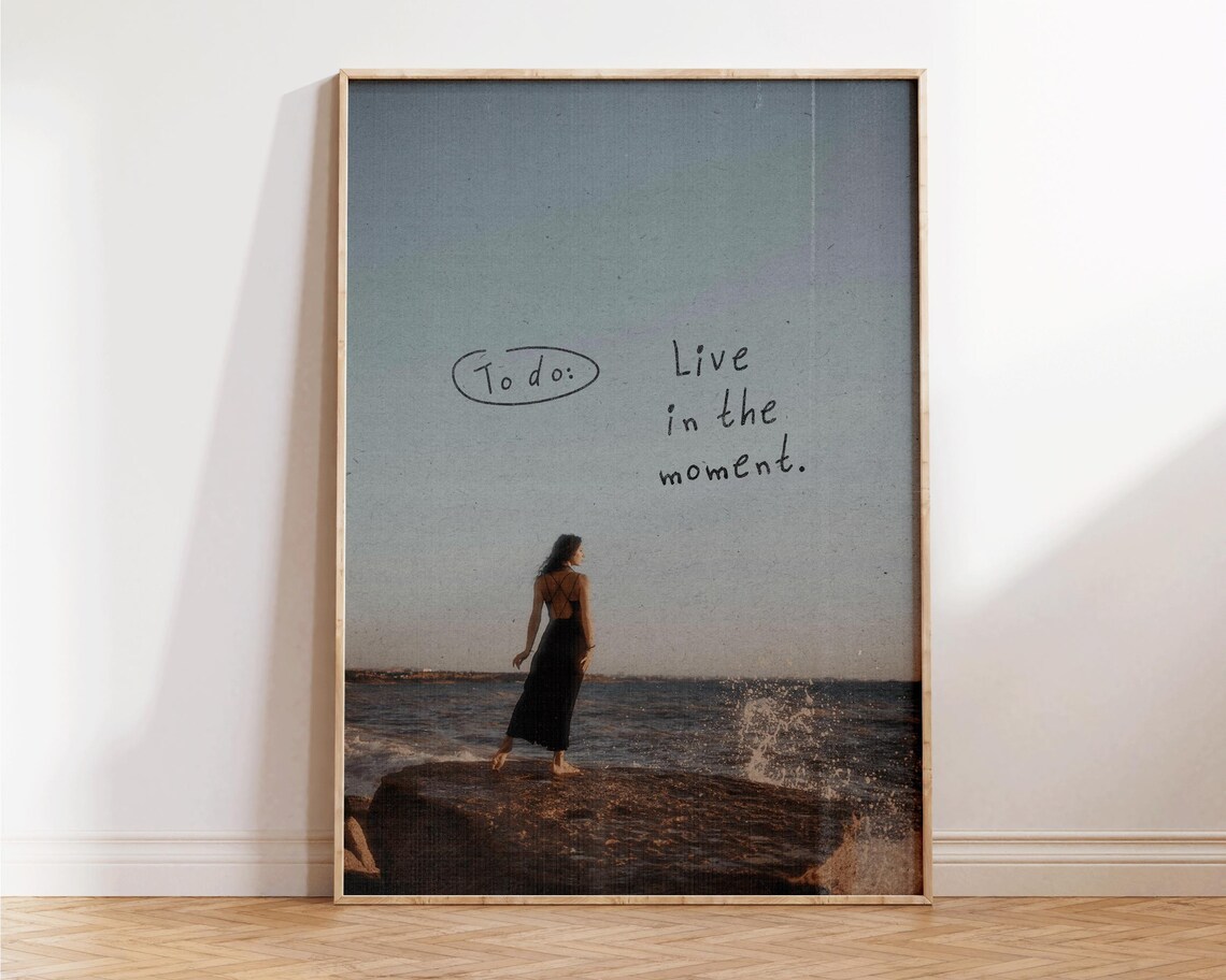 To Do Live In The Moment Sepia Beach Photo Quote Wall Art Poster Print