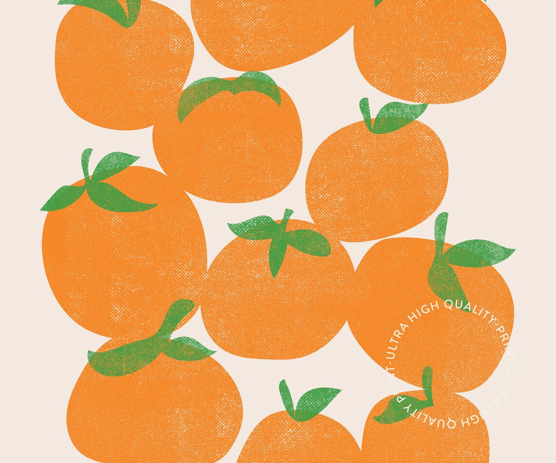 Orange Citrus Fruit Pattern Retro Illustration Aesthetic Kitchen Wall Art - Image 5