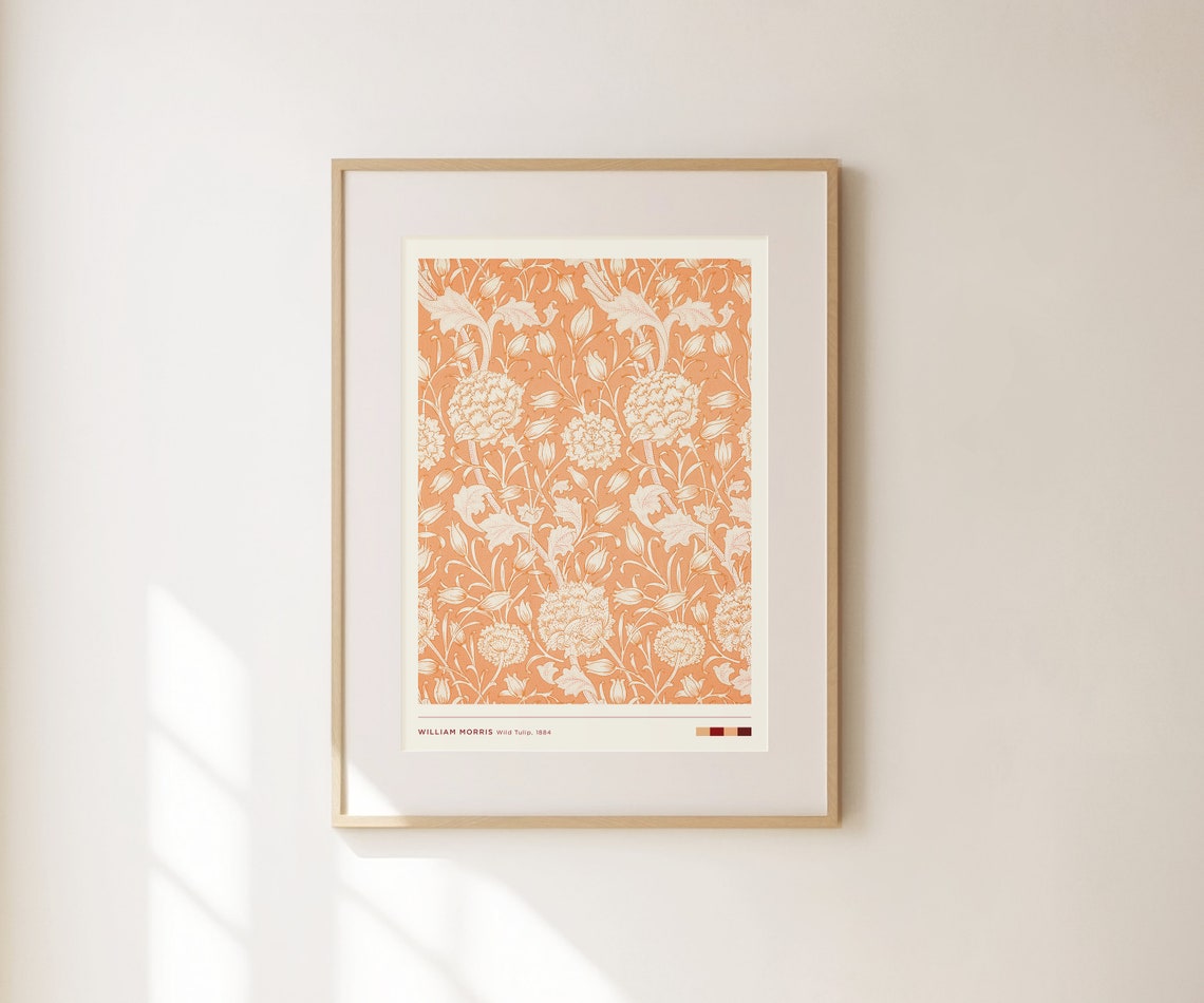 William Morris Wild Tulip 1884 Orange Floral Textile Pattern Art Print - Image 3