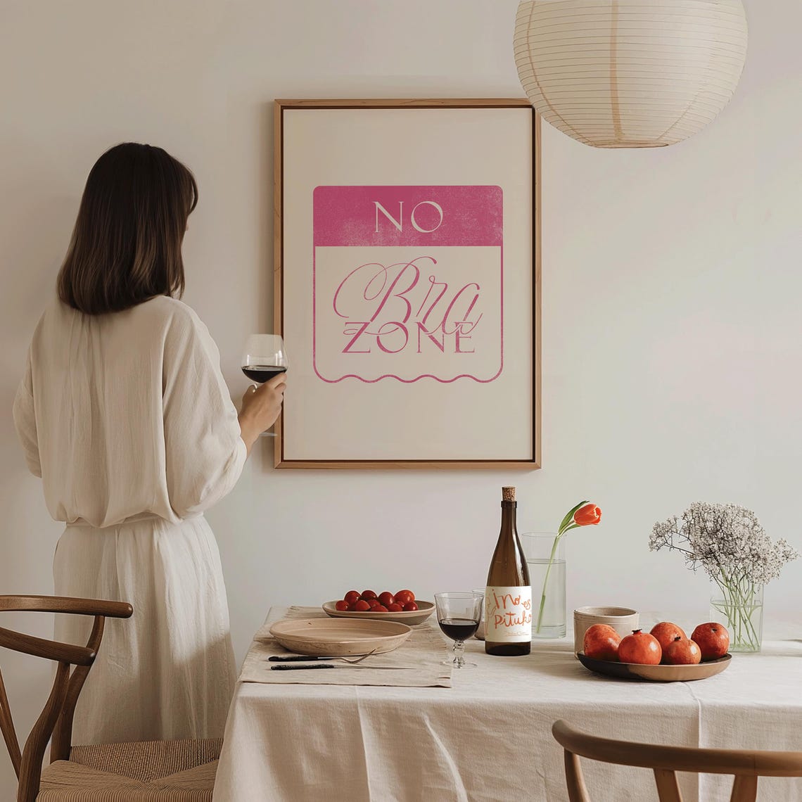 No Bra Zone Pink Script Sign Print Funny Feminist Dorm Room Wall Art - Image 3