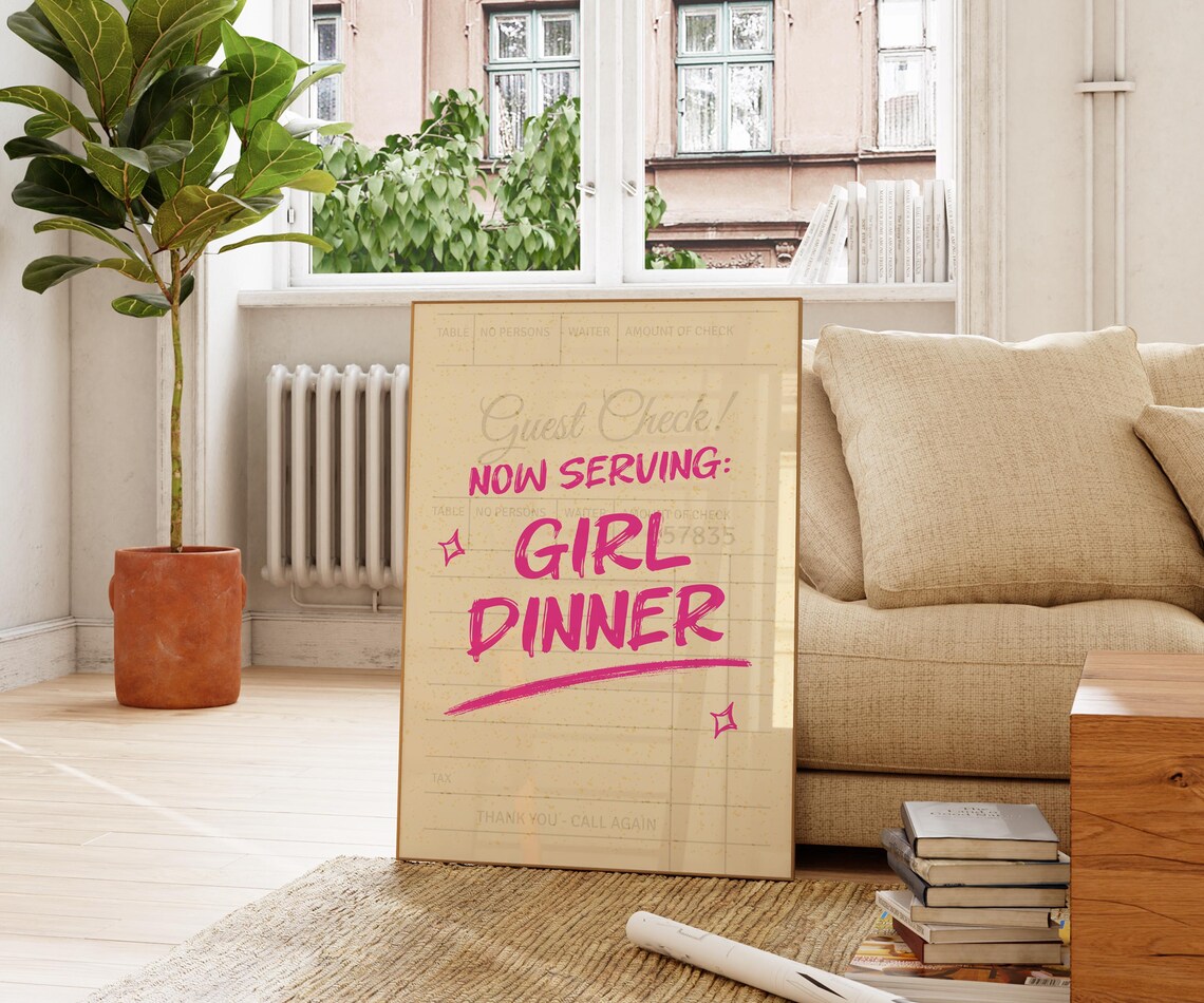 Funny Girl Dinner Quote Poster Pink Guest Check Kitchen Wall Decor Print - Image 4
