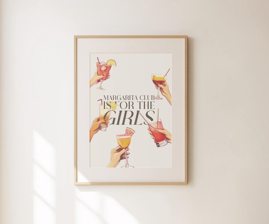 Margarita Club Is For The Girls Neutral Cocktail Cheers Retro Bar Art Poster - Image 2