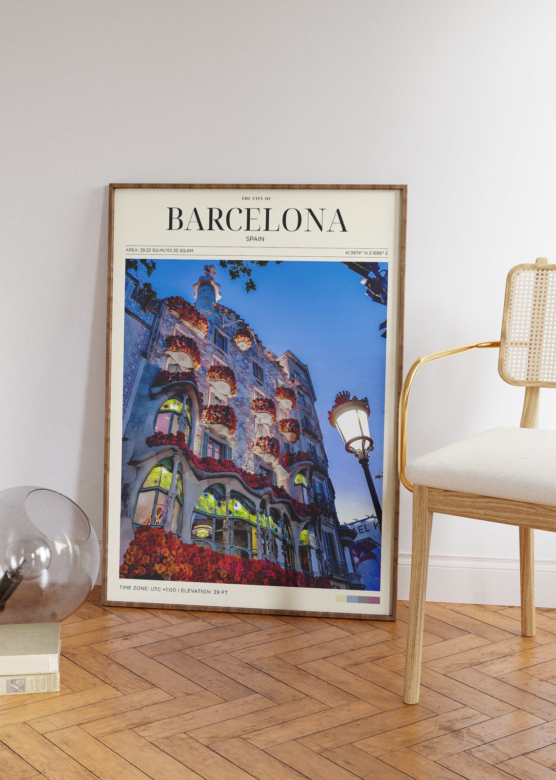 Barcelona Spain Casa Batllo Gaudi Flowers Facade Dusk Travel Poster - Image 2