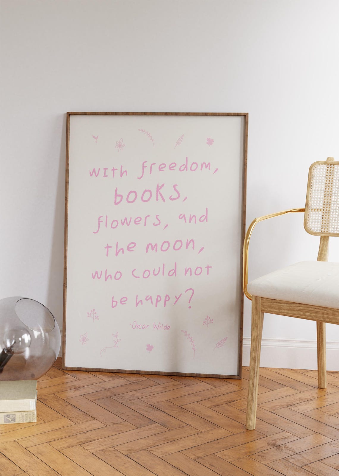 Oscar Wilde Books Flowers Moon Pink Hand Lettered Quote Poster - Image 4