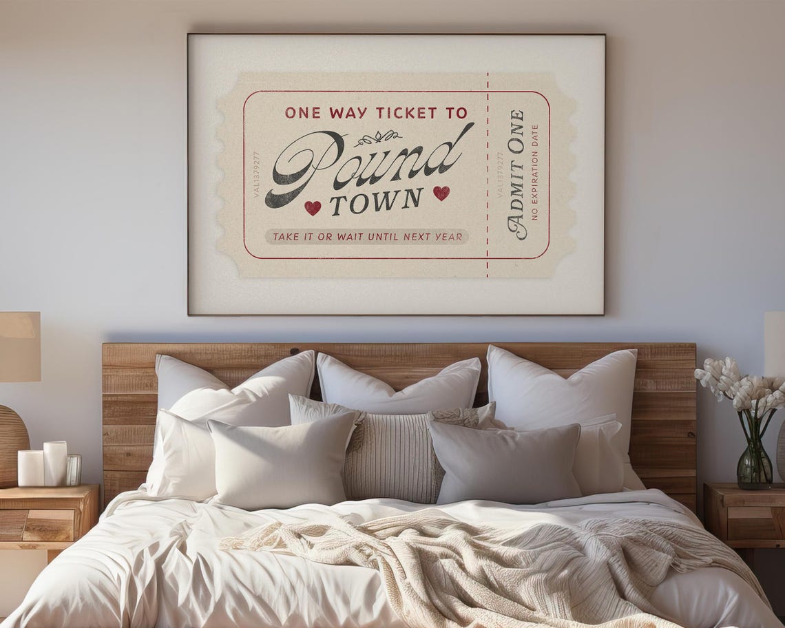 One Way Ticket To Pound Town Cream Red Retro Ticket Funny Love Poster - Image 5