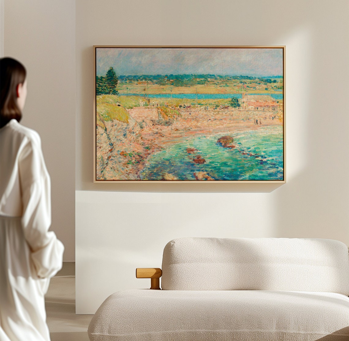 Impressionist Pastel Coastal Beach Cliffs Seascape Painting Wall Art - Image 3