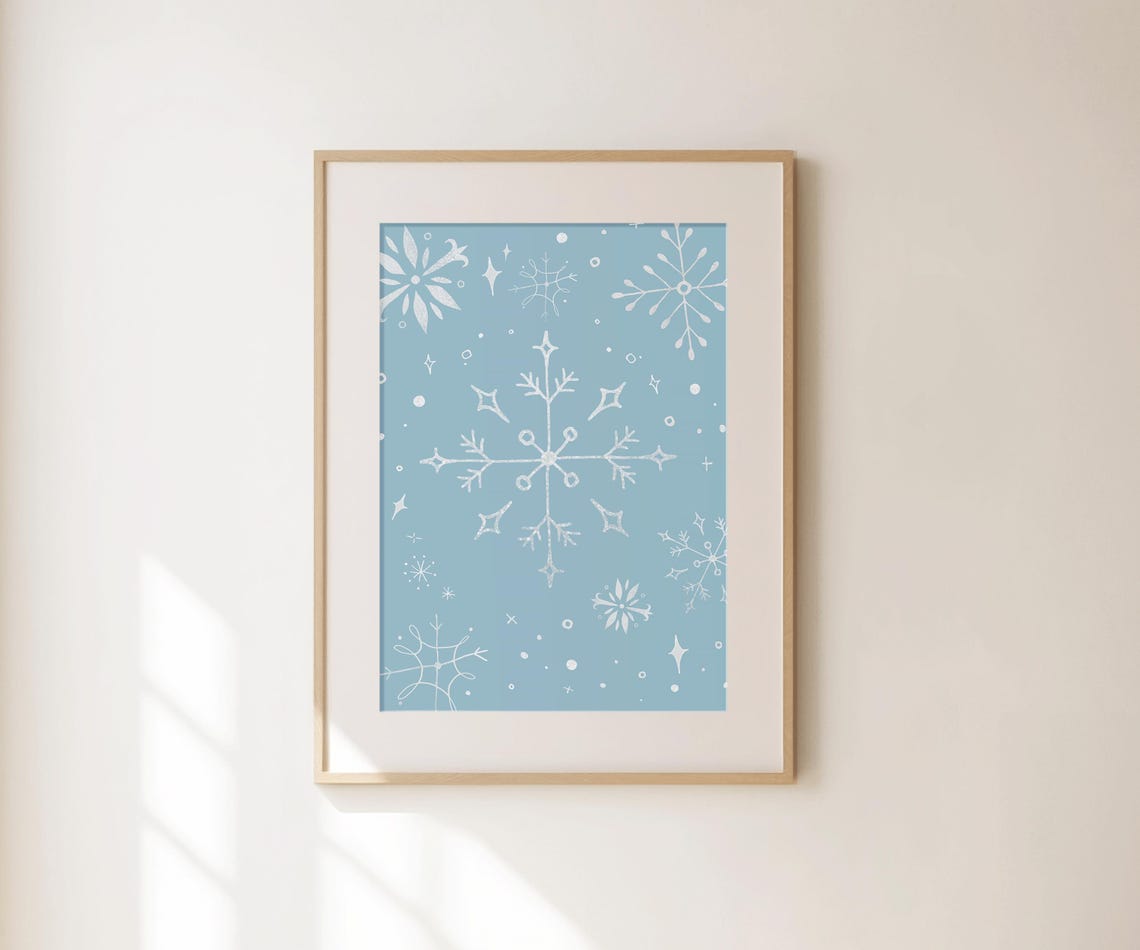 Dusty Blue Snowflake Pattern Winter Christmas Wall Art Poster