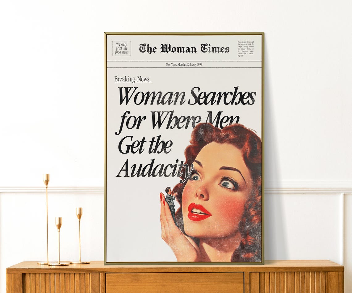 The Woman Times Funny Newspaper Redhead Retro Pin Up Quote Poster - Image 3