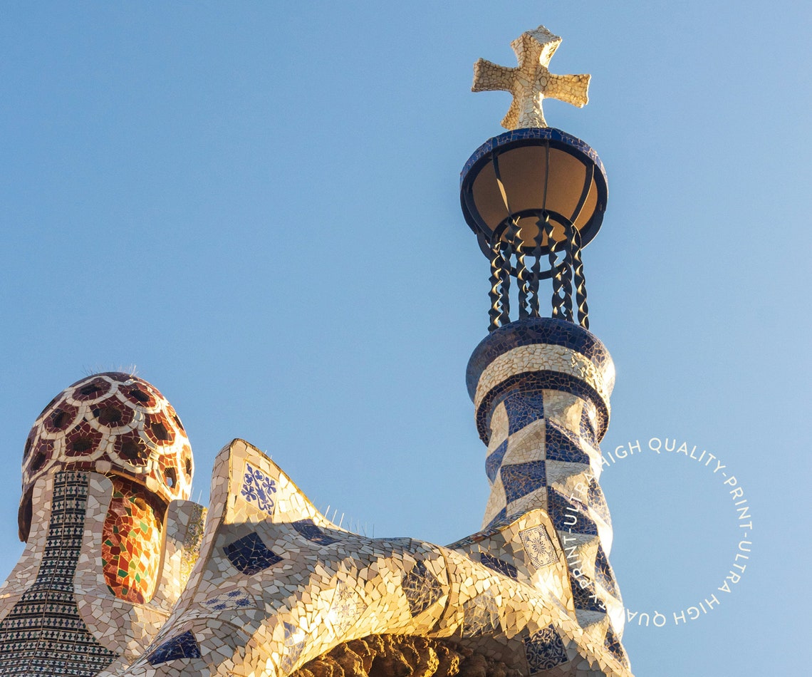 Barcelona Spain Park Guell Mosaic Gatehouse Vintage Travel Poster - Image 5