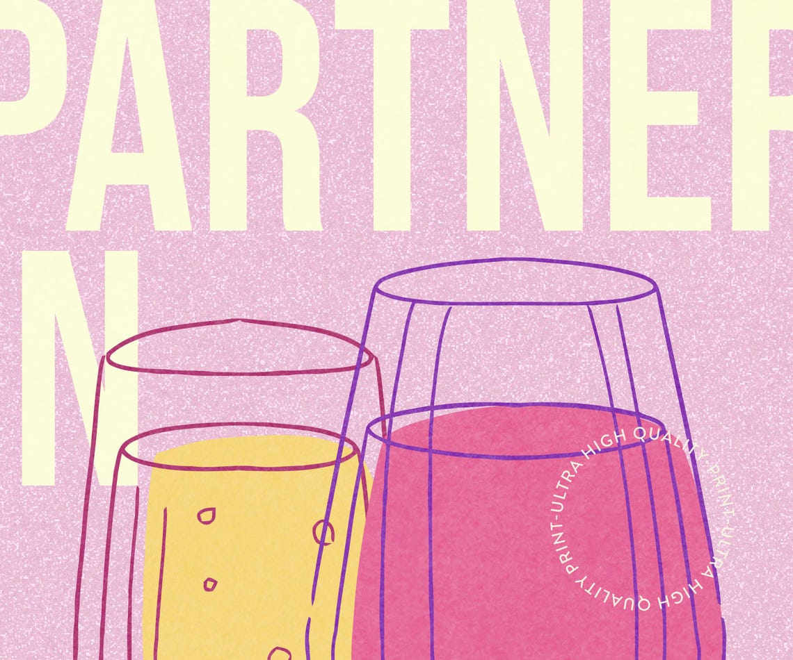Partner In Wine Pink Bar Cart Art Wine Glasses Girly Wall Poster - Image 5