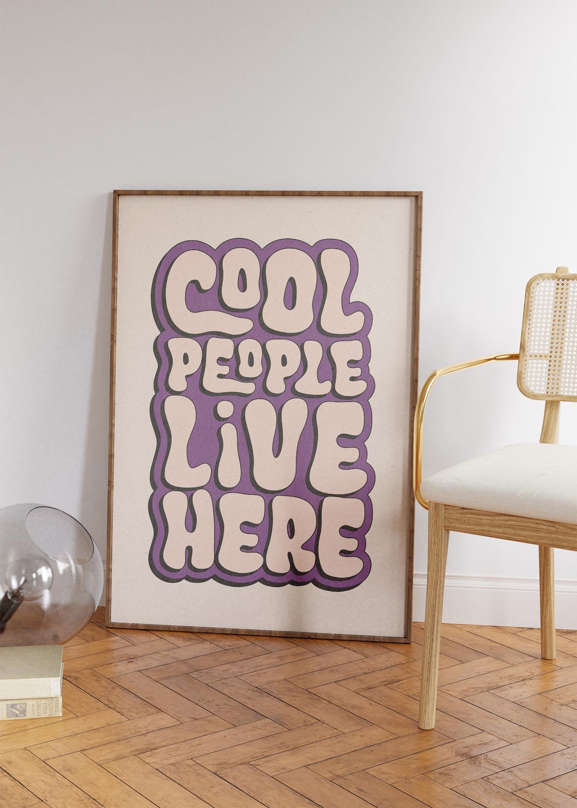 Cool People Live Here Purple Bubble Letter Retro Groovy Quote Poster - Image 4