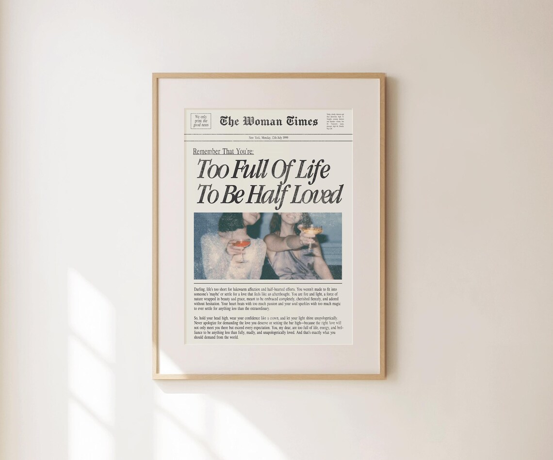 Too Full Of Life To Be Half Loved Retro Couple Toast Quote Wall Print - Image 4