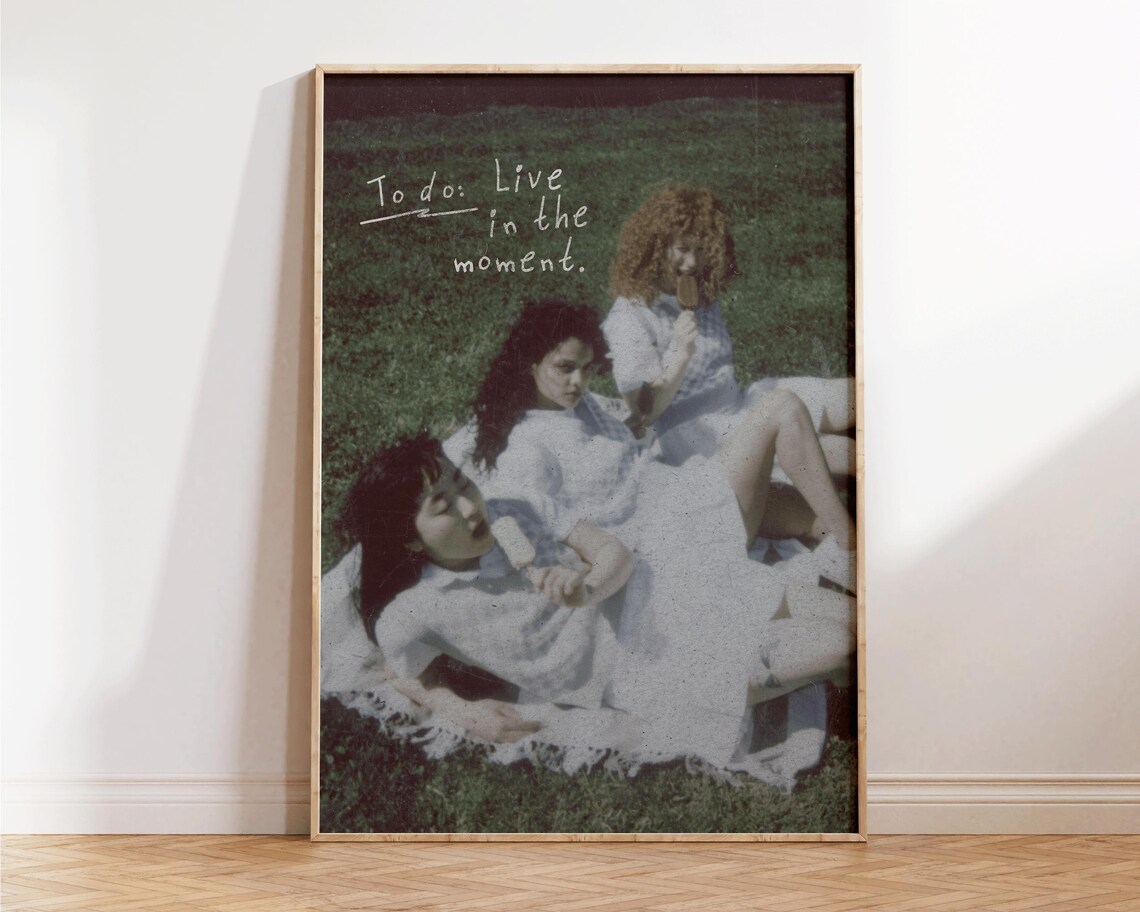 Live in the Moment Vintage Friends Lawn Photo Inspirational Quote Poster - Image 3