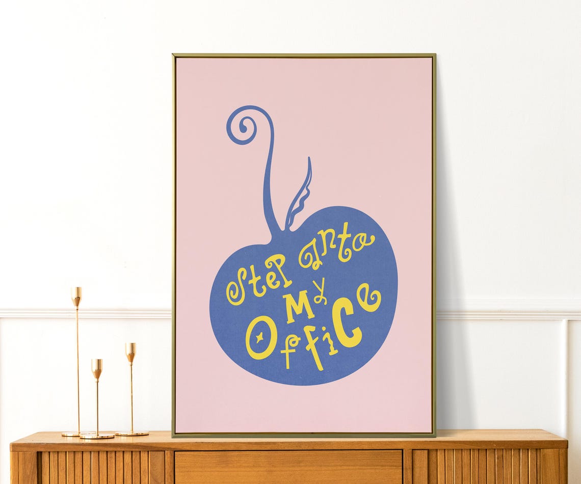 Step Into My Office Blue Yellow Apple Playful Office Wall Art