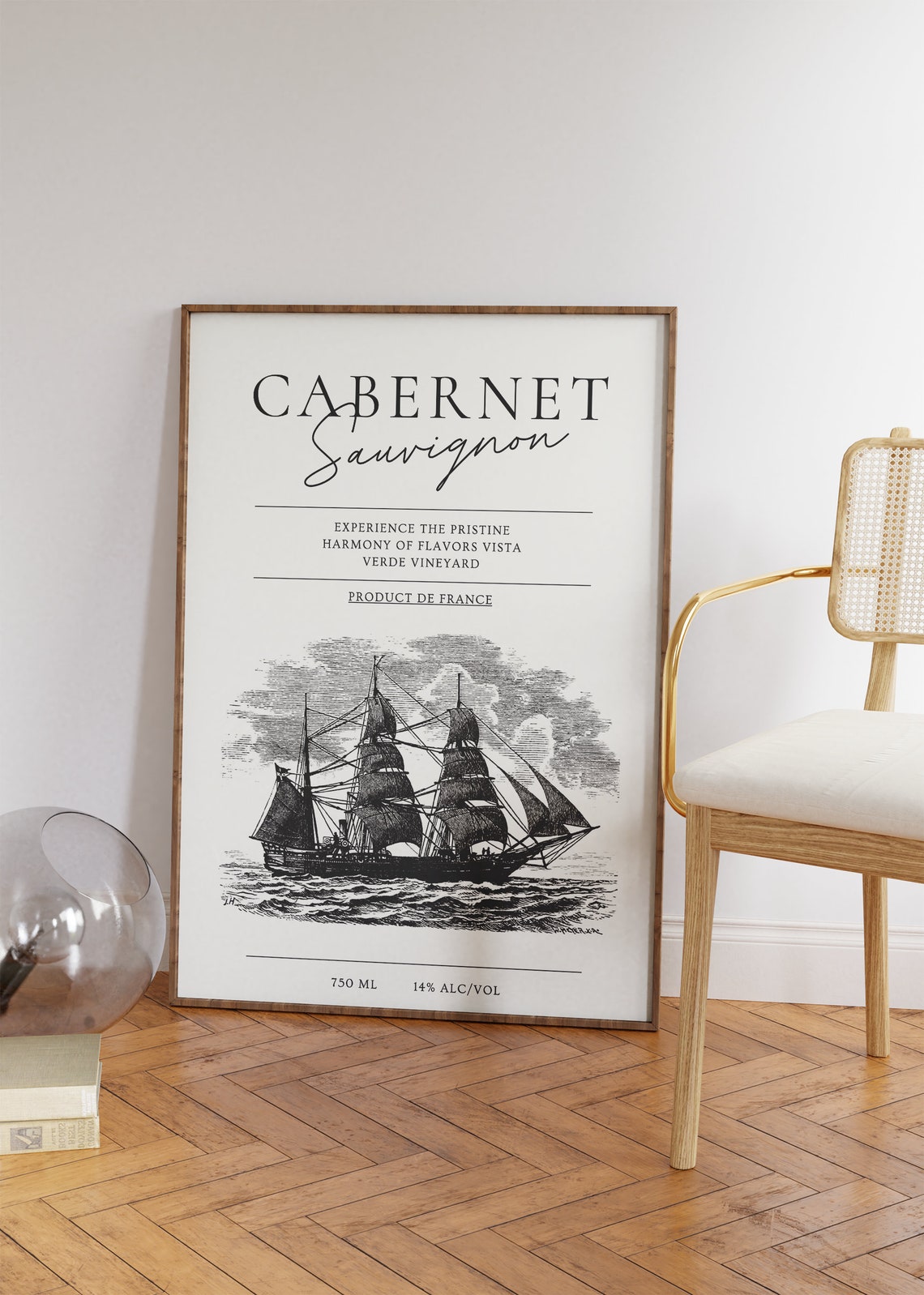 Cabernet Sauvignon France Wine Label Poster Ship Engraving Bar Art - Image 2