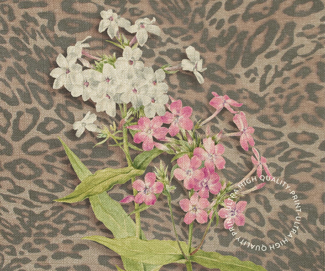 Pink White Wildflowers Botanical Art Leopard Texture Floral Wall Art - Image 5