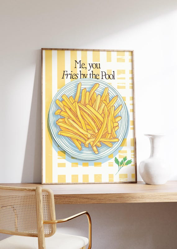 Fries Wall Art Yellow Bar Cart Kitchen Wall Art Modern Food Kitchen Print Summer Decor Trendy Kitchen Art Preppy Cute Dining Room