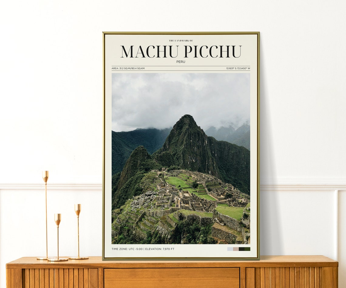Machu Picchu Peru Ancient Ruins Mountain Mist Cloudy Travel Poster