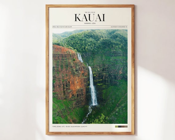 Travel Poster Hawaii Poster Kauai Falls Poster Hawaii Vintage Poster Hawaiian Wall Art For Living Room Modern Island Office Wall Art