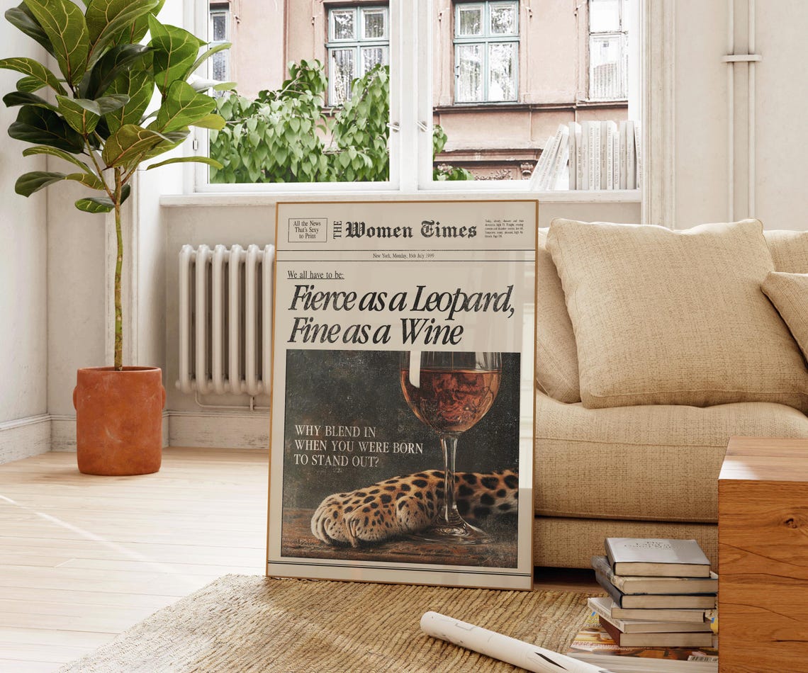 Fierce As A Leopard Fine As A Wine Vintage Newspaper Quote Poster - Image 3