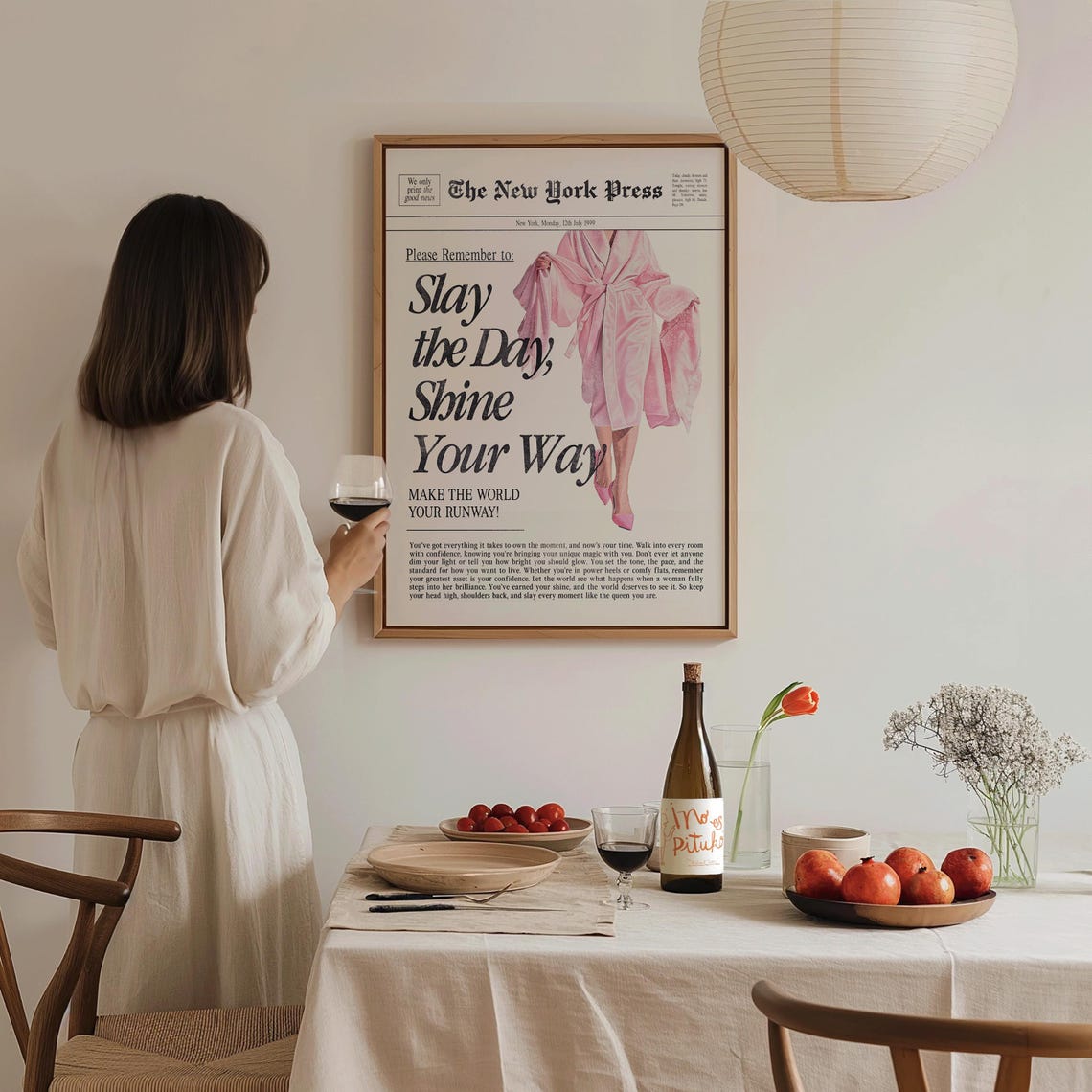 Slay The Day Shine Your Way Pink Robe Newspaper Confidence Poster - Image 2
