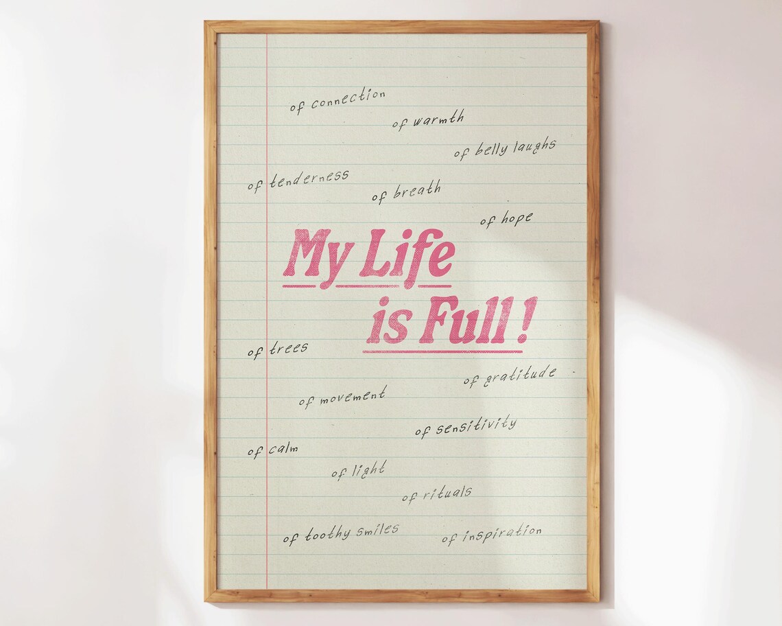 My Life Is Full Funny Gratitude Notebook Paper Retro Typography Quote Poster - Image 3