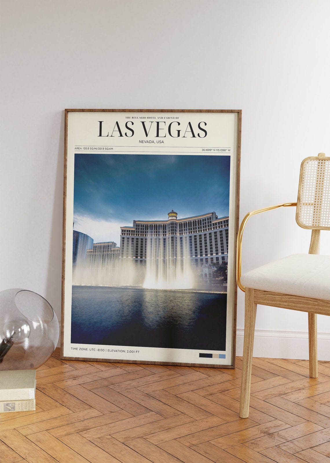 Travel Poster Las Vegas Strip Poster Las Vegas Bellagio Print Las Vegas Wall Art For Living Room Large Modern Office Cities Wall Art - Image 2